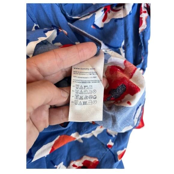 Tommy Hilfiger Y2k Women's Funky Blue Floral Summer Romper Tie Waist Size 2 - Picture 3 of 9